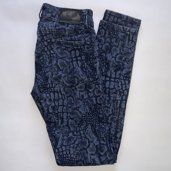 LEVEL 99 Janice Ultra Skinny Snake Skin Print Blue Jeans 26 - Picture 5 of 6